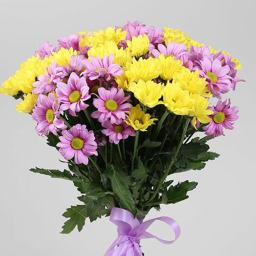 bouquet of 9 bush chrysanthemums yellow-pink mix