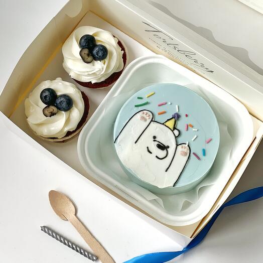 Set of bento cake and cupcakes 2 pieces for birthday