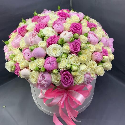 Peonies in a box