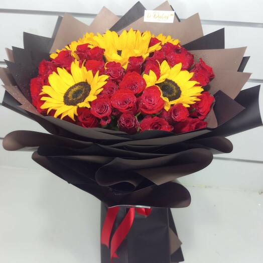 Red Roses   Sunflower Bouquet