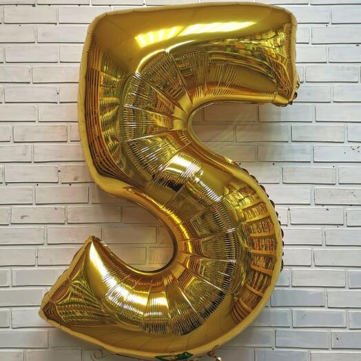 Цифра фольгированная 5 с гелием (золото)