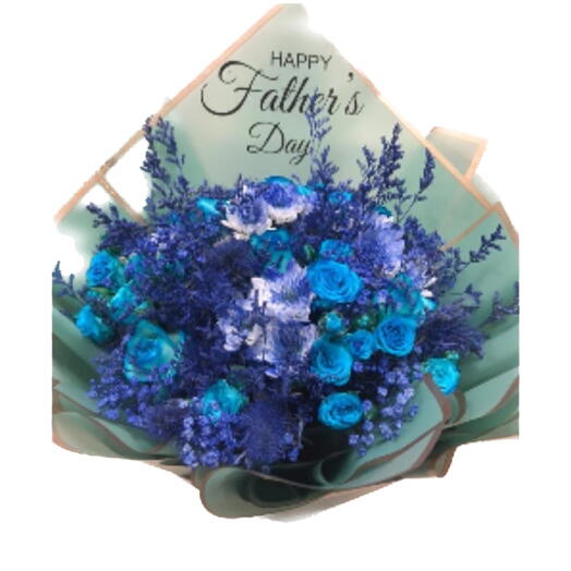 Bluebell Bliss: 10 Blue Roses, 3 Chrysanthemums   Purple Limonium