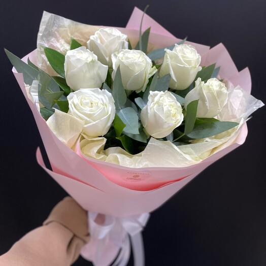 Ramo de rosas blancas y eucalipto "Mi ángel"