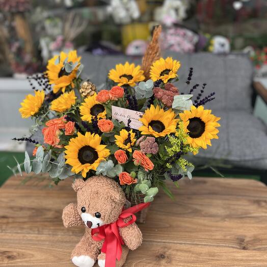 Teddy Sunflower Arrangement