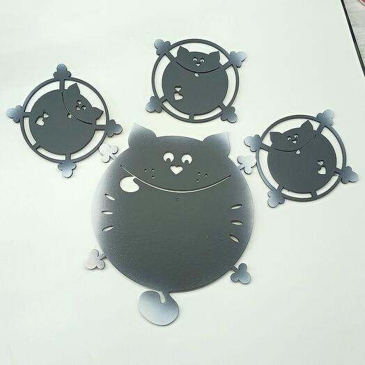 Подстаканники "Кошка с котятами" набор из 4 штук