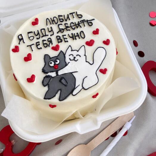 Торт для парня девушки день влюблённых с котиками сердце 14 февраля