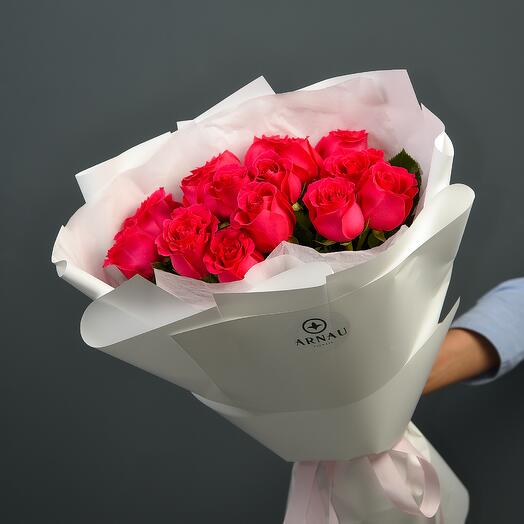 Монобукет из 15 малиновых роз