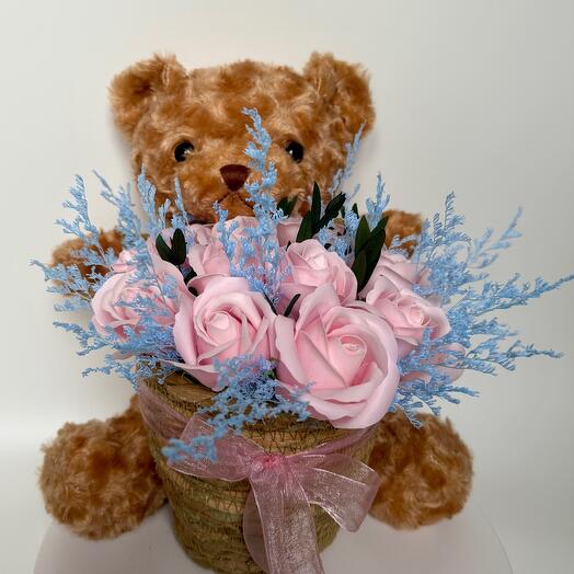 ББукет из Роз мыльных с Плюшевым Мишкой 🧸 "Sweet Teddy"