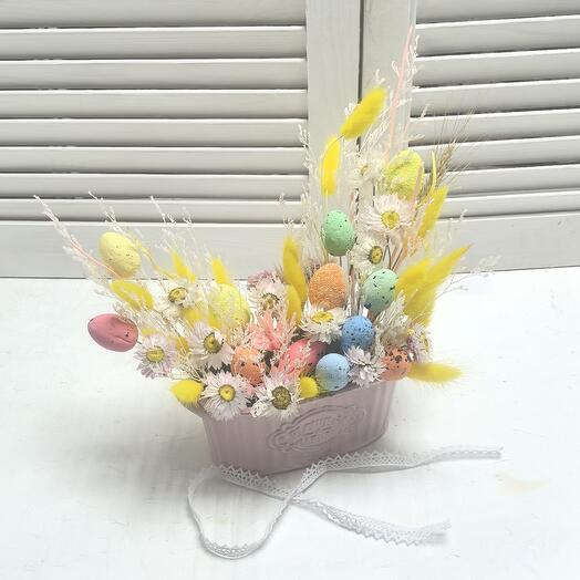 Композиция с сухоцветами в керамическом кашпо