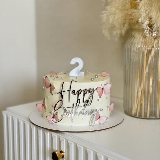 Торт «happy birthday» с бабочками