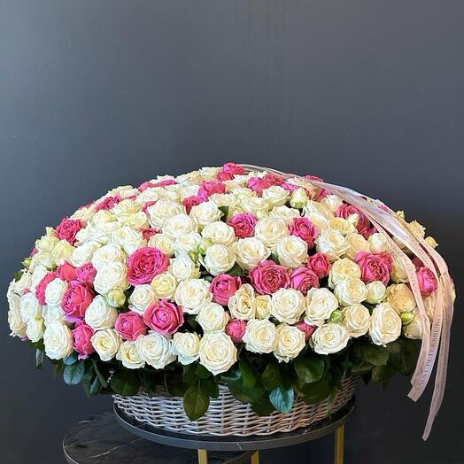 Корзина с Пионовидными Розами 351шт