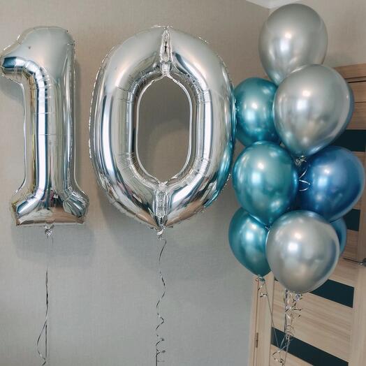 Гелиевые шары мальчику на 10 лет с большими цифрами, воздушные шарики сыну на юбилей