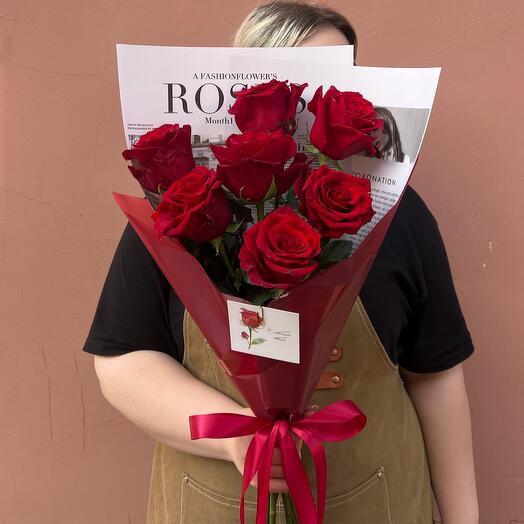 Букет 7 бордовых роз