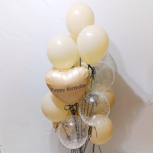 Фонтан из шаров с надписью "Happy birthday" 17 штук с гелием