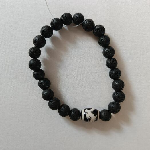 Мужской браслет из лавы с бусиной Дзи "Дракон"