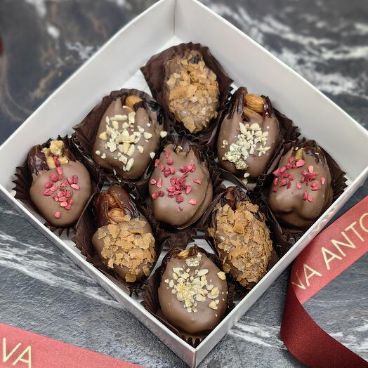 Финики в шоколаде, королевские финики с орехами в молочном шоколаде набор, подарок маме, финики на рамадан