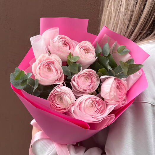 Pink dessert. 7 премиальных ранункулюсов с эвкалиптом