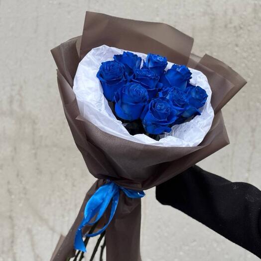 Синие розы 9 шт букет с доставкой 💙