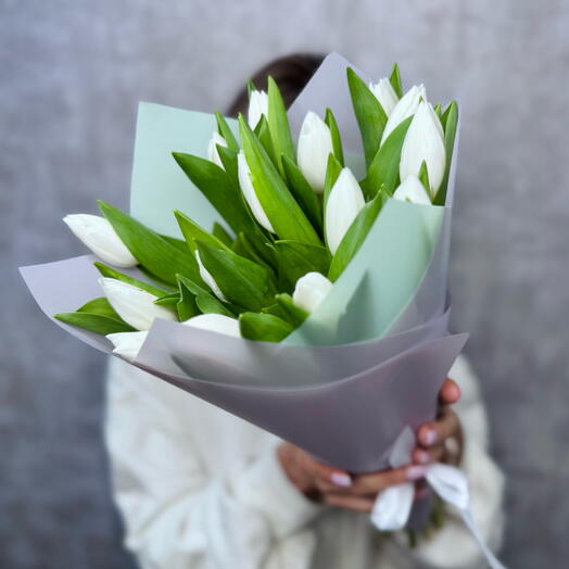 15 белых 🤍 Тюльпанов 🌷для любимой ♥️🩷 на 8 марта