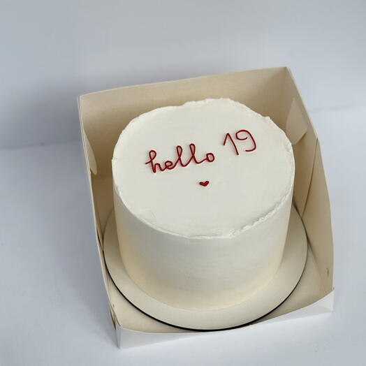 Торт 1кгс надписью «hello 19» на день рождения для девушки, парня, сестры, брата, подруги, мамы, жены, дочки, коллеги