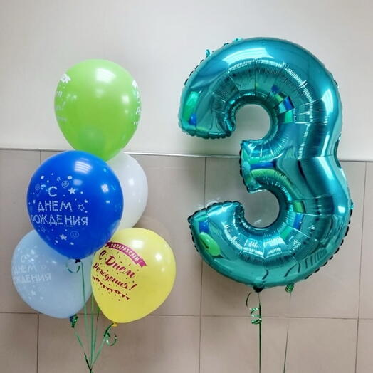 Цифра 100 см и фонтан из 5 шаров