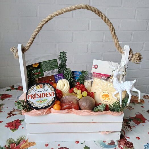 Подарочный бокс с ассорти сыров и баночкой красной икры 🎄Подарок на Новый Год Корпоративный заказ Фруктовая корзина