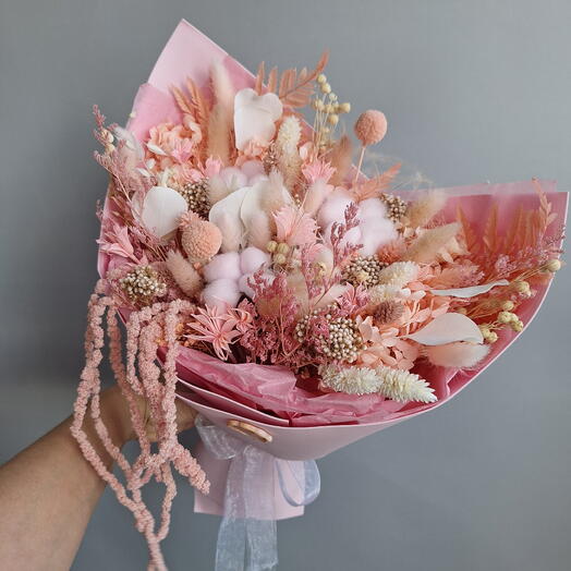 Сухоцветы букет "РОЗОВЫЙ ЗЕФИР" +мыло ручной работы в подарок 🎁