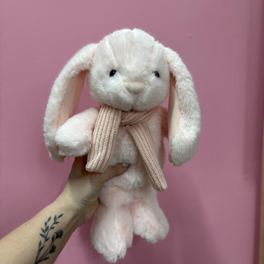 Мягкий розовый заяц 30 см