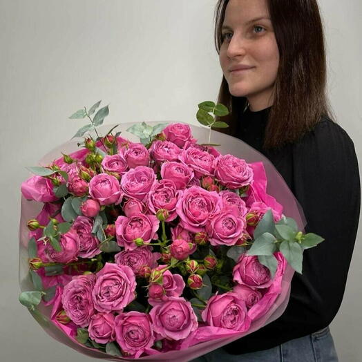 Розы кустовые пионы яркие с эвкалиптом 🌿🎀