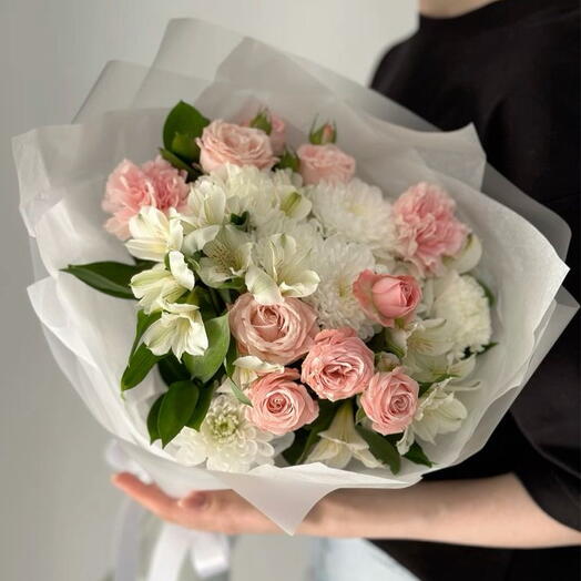 Бело розовый стойкий букет💞