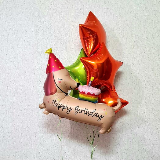 Шары с собачкой Happy Birthday 🎁 готовый подарок на день рождения + звезды
