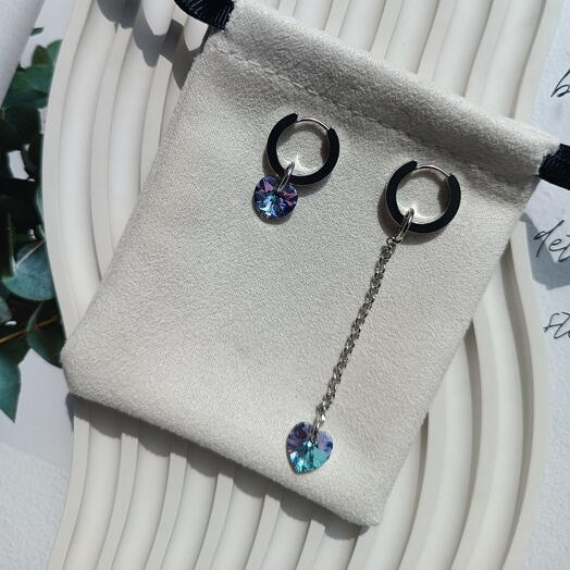 Серьги-конго с подвесками "сердце" Swarovski