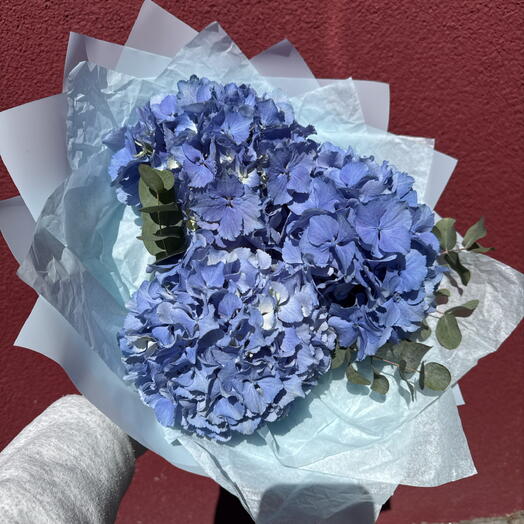 Синие гортензии с эвкалиптом (3 шт) 💙
