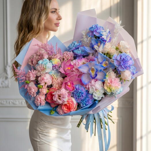 Премиум букет Радужные орхидеи. Авторский букет 568. Leoraflowers