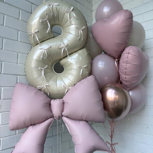 Шары для девочки на 8 лет с цифрой и шаром бантик