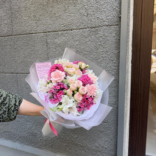 Mixed Floral Bouquet in Pastel Pink and White