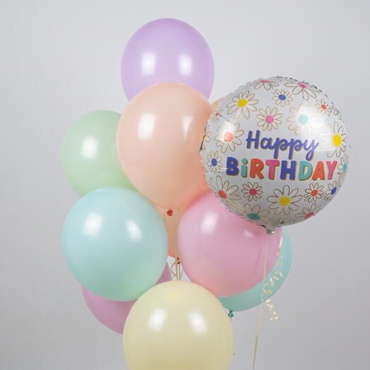 Воздушные шары Happy birthday «с Ромашками» 11 штук