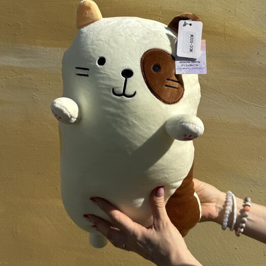 Плюшевая игрушка кот подушка молочный