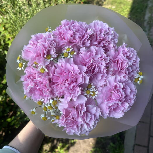 Летний моно букет из Ромашка и диантус