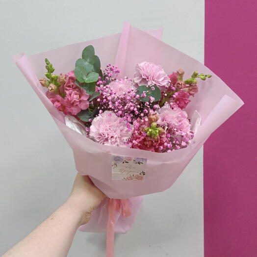 Букет комплимент с Диантусами , антиром , гипсофилой и эвкалиптом 🌸Диантусы Гипсофила