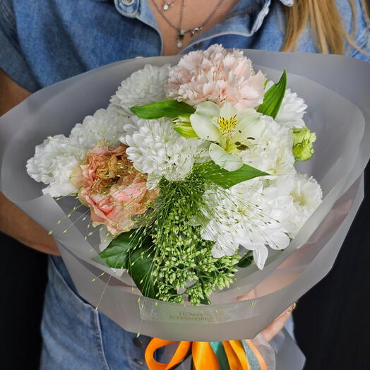 Букетик комплимент 🧡 для настроения, учителю, девушке, маме, хризантема, эустома, альстромерия, диантус, милый, осень 🍂