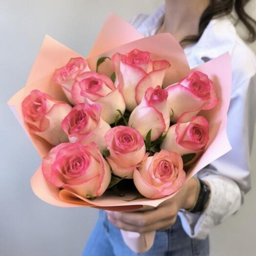 💗Акция💗11 розовых роз Джумилия в нежной упаковке