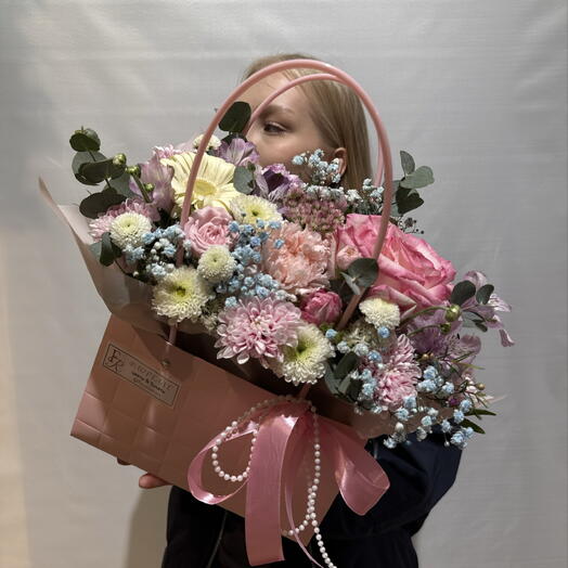 Нежная композиция в сумке с бусами « Воздушная вата»🍡🌸