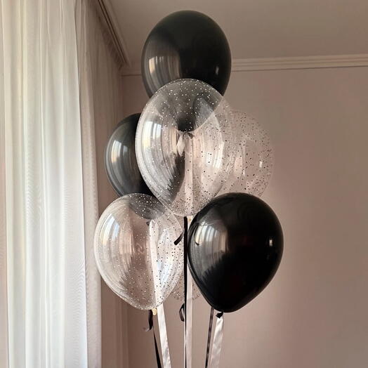 Шары фонтан чёрный и блестки