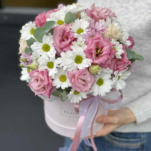 Chrysanthemum, Eustoma and Eucalyptus Fusion Box