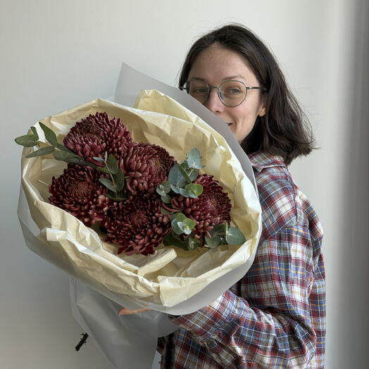 Моно из хризантем бигуди в оттенке бургунди🍒