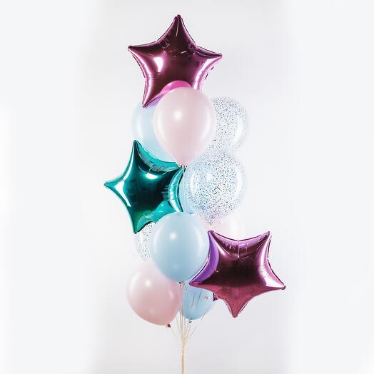 Fountain of helium balloons "Turquoise star" of 13 pieces