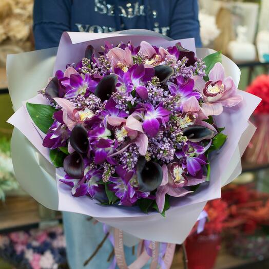 Bouquet of orchids, calla lilac and Amethyst