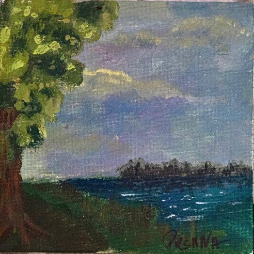 Мини картина «Сельский пруд»