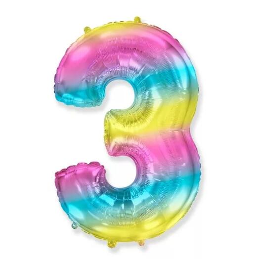 Шар-цифра "3" гелиевый, цвет "радуга"